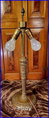 Antique Art Nouveau Slag Glass Panel Lamp