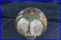 Antique Art Nouveau Slag Glass Shade Table Lamp Flowers Design 6 Bent Panels