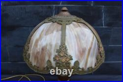 Antique Art Nouveau Slag Glass Shade Table Lamp Flowers Design 6 Bent Panels