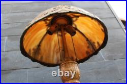 Antique Art Nouveau Slag Glass Shade Table Lamp Flowers Design 6 Bent Panels