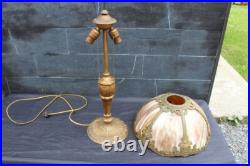Antique Art Nouveau Slag Glass Shade Table Lamp Flowers Design 6 Bent Panels
