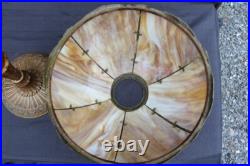 Antique Art Nouveau Slag Glass Shade Table Lamp Flowers Design 6 Bent Panels