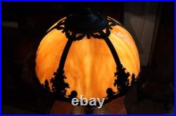Antique Art Nouveau Slag Glass Shade Table Lamp Flowers Design 6 Bent Panels