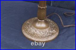 Antique Art Nouveau Slag Glass Shade Table Lamp Flowers & Diamonds Design