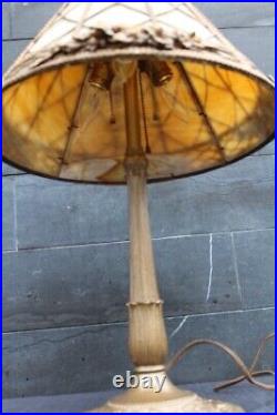 Antique Art Nouveau Slag Glass Shade Table Lamp Flowers & Diamonds Design