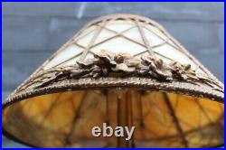 Antique Art Nouveau Slag Glass Shade Table Lamp Flowers & Diamonds Design