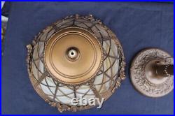 Antique Art Nouveau Slag Glass Shade Table Lamp Flowers & Diamonds Design