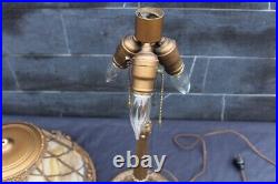 Antique Art Nouveau Slag Glass Shade Table Lamp Flowers & Diamonds Design