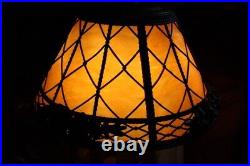 Antique Art Nouveau Slag Glass Shade Table Lamp Flowers & Diamonds Design
