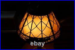 Antique Art Nouveau Slag Glass Shade Table Lamp Flowers & Diamonds Design