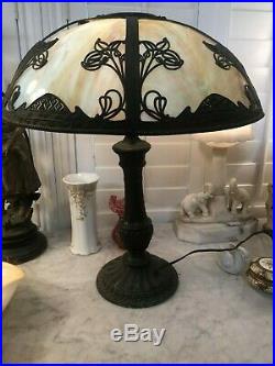 Antique Art Nouveau Slag Glass Table Lamp