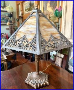 Antique Art Nouveau Slag Glass Table Lamp