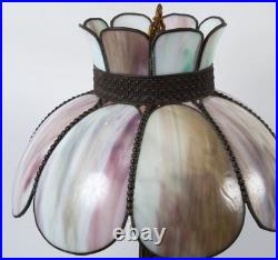 Antique Art Nouveau Slag Glass Table Lamp 24 Purple Shade-8 Panel