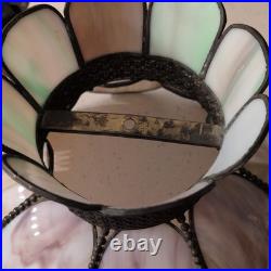 Antique Art Nouveau Slag Glass Table Lamp 24 Purple Shade-8 Panel