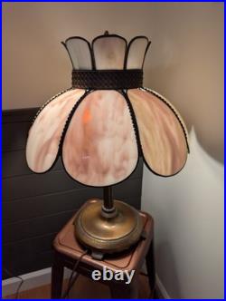 Antique Art Nouveau Slag Glass Table Lamp 24 Purple Shade-8 Panel