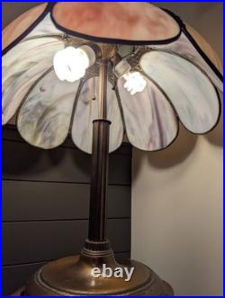 Antique Art Nouveau Slag Glass Table Lamp 24 Purple Shade-8 Panel