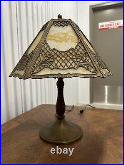 Antique Art Nouveau Slag Glass Table Lamp Light