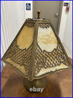 Antique Art Nouveau Slag Glass Table Lamp Light