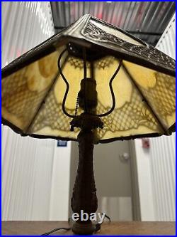 Antique Art Nouveau Slag Glass Table Lamp Light