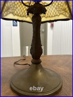 Antique Art Nouveau Slag Glass Table Lamp Light