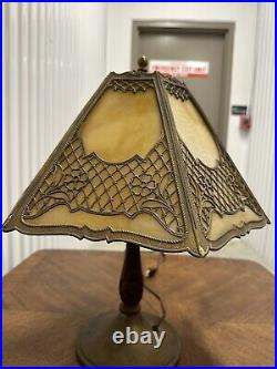 Antique Art Nouveau Slag Glass Table Lamp Light