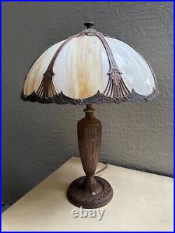 Antique Art Nouveau Slag Glass Table Lamp Light 8 Panel