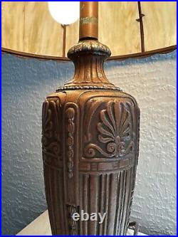 Antique Art Nouveau Slag Glass Table Lamp Light 8 Panel