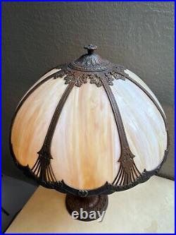 Antique Art Nouveau Slag Glass Table Lamp Light 8 Panel