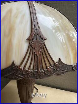 Antique Art Nouveau Slag Glass Table Lamp Light 8 Panel