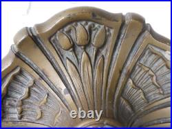 Antique Art Nouveau Slag Glass Tulip Flower Metal Table Lamp Base withShade Holder
