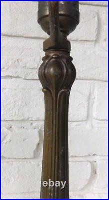 Antique Art Nouveau Slag Glass Tulip Flower Metal Table Lamp Base withShade Holder