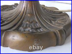 Antique Art Nouveau Slag Glass Tulip Flower Metal Table Lamp Base withShade Holder