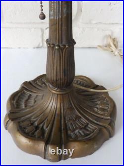 Antique Art Nouveau Slag Glass Tulip Flower Metal Table Lamp Base withShade Holder