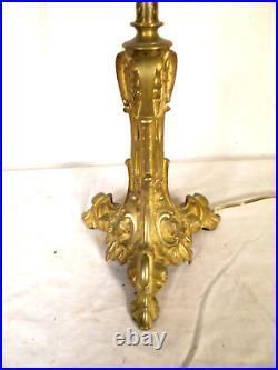 Antique Art Nouveau Solid Brass Rococo Slag Glass Lamp Base