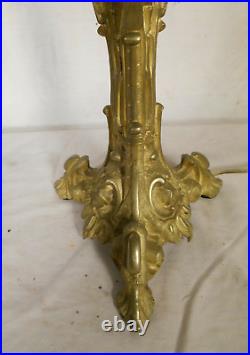 Antique Art Nouveau Solid Brass Rococo Slag Glass Lamp Base