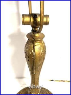 Antique Art Nouveau Stained / Slag Glass 20 Lamp Base 1876 Bryant Double Socket