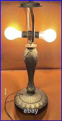 Antique Art Nouveau Stained / Slag Glass 20 Lamp Base 1876 Bryant Double Socket