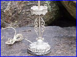 Antique Art Nouveau Stained Slag Glass Lamp Base Leaded Reverse Paint