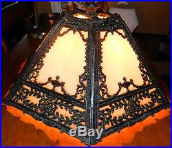 Antique Art Nouveau Stained Slag Glass Tiffany Style Hanging Lamp
