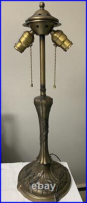 Antique Art Nouveau Table Lamp Base For Leaded Stained Slag Glass Shade