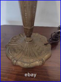 Antique Art Nouveau Table Lamp With Exquisite Slag Glass Palm Tree Shade Rare