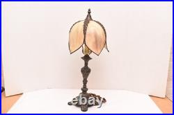Antique Art Nouveau Victorian 5 Panel Marbled Slag Stained Glass Table Lamp 24