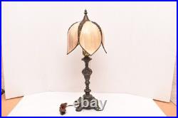 Antique Art Nouveau Victorian 5 Panel Marbled Slag Stained Glass Table Lamp 24