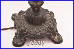 Antique Art Nouveau Victorian 5 Panel Marbled Slag Stained Glass Table Lamp 24