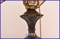 Antique Art Nouveau Victorian 5 Panel Marbled Slag Stained Glass Table Lamp 24