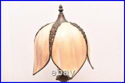 Antique Art Nouveau Victorian 5 Panel Marbled Slag Stained Glass Table Lamp 24