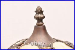 Antique Art Nouveau Victorian 5 Panel Marbled Slag Stained Glass Table Lamp 24