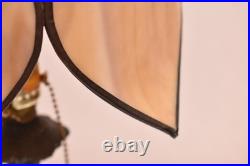 Antique Art Nouveau Victorian 5 Panel Marbled Slag Stained Glass Table Lamp 24