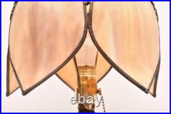 Antique Art Nouveau Victorian 5 Panel Marbled Slag Stained Glass Table Lamp 24