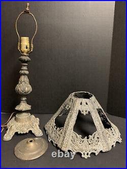 Antique Art Nouveau Vtg Filigree Table Lamp Soft metal for slag stained glass